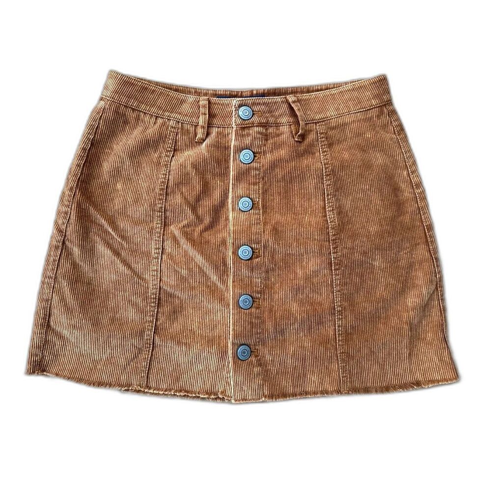 Aeropostale Brown Corduroy Mini Skirt size 4 High Rise Button Front 100% Cotton